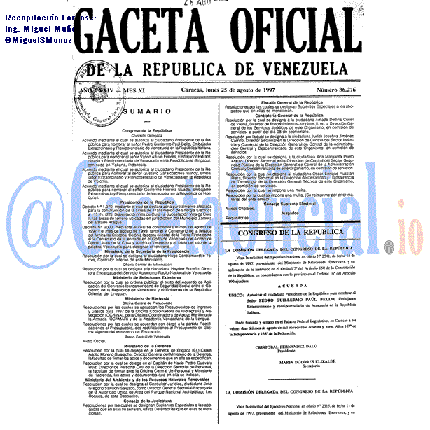 Gaceta Oficial 36276 del 25 Agosto 1997