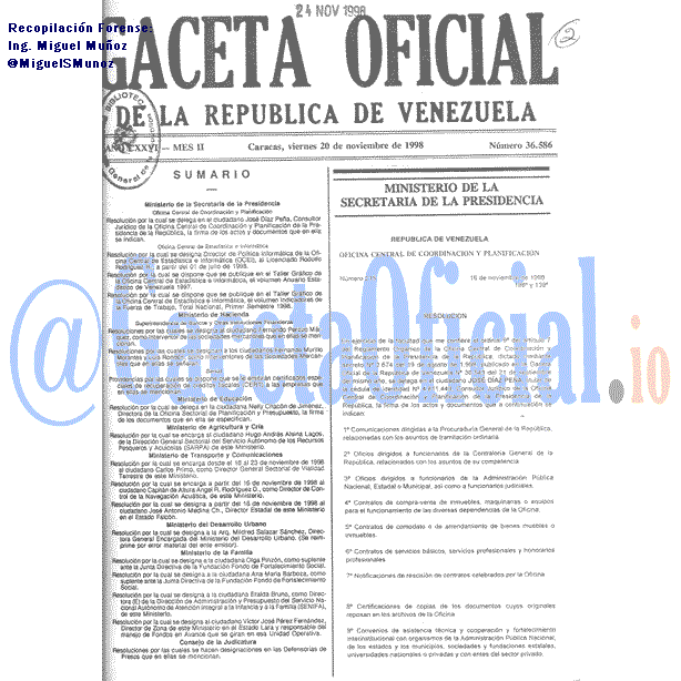 Gaceta Oficial 36586 del 20 Noviembre 1998