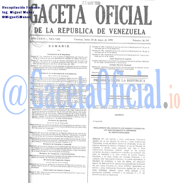 Gaceta Oficial 36707 1999-05-24 Gaceta Oficial 36707 del 24 Mayo 1999