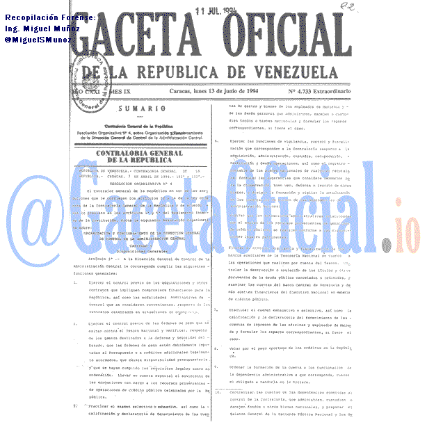 Gaceta Oficial 4733 1994-06-13 Gaceta Oficial 4733 del 13 Junio 1994