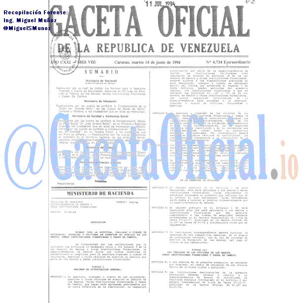 Gaceta Oficial 4734 1994-06-14 Gaceta Oficial 4734 del 14 Junio 1994