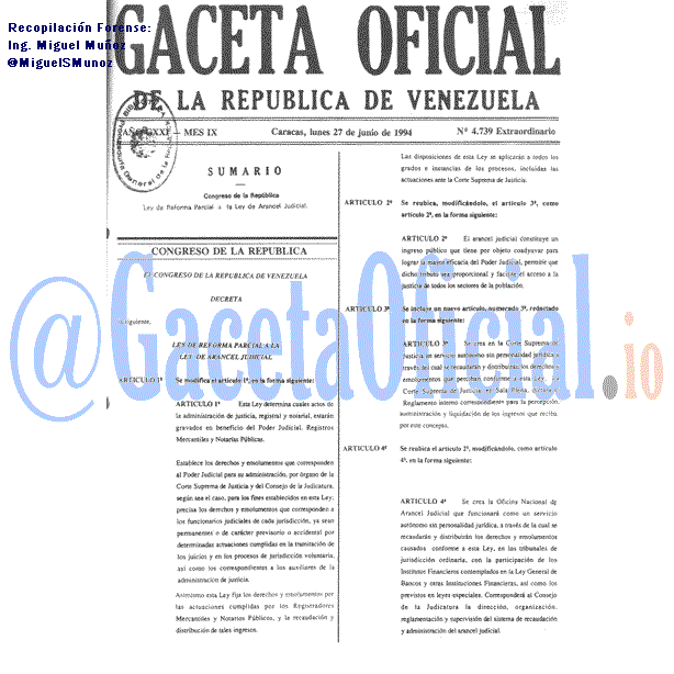 Gaceta Oficial 4739 1994-06-27 Gaceta Oficial 4739 del 27 Junio 1994