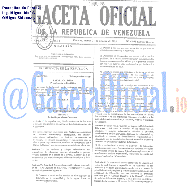 Gaceta Oficial 4995 1995-10-31 Gaceta Oficial 4995 del 31 Octubre 1995