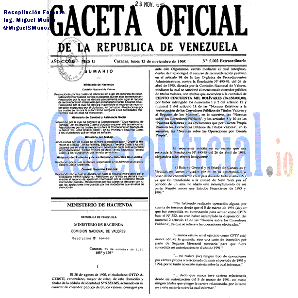Gaceta Oficial 5002 1995-11-13 Gaceta Oficial 5002 del 13 Noviembre 1995