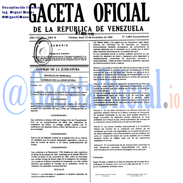 Gaceta Oficial 5003 1995-11-13 Gaceta Oficial 5003 del 13 Noviembre 1995