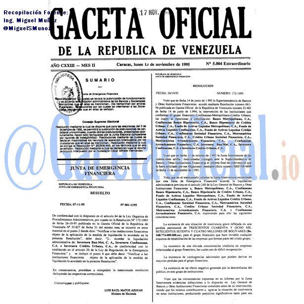 Gaceta Oficial 5004 1995-11-13 Gaceta Oficial 5004 del 13 Noviembre 1995