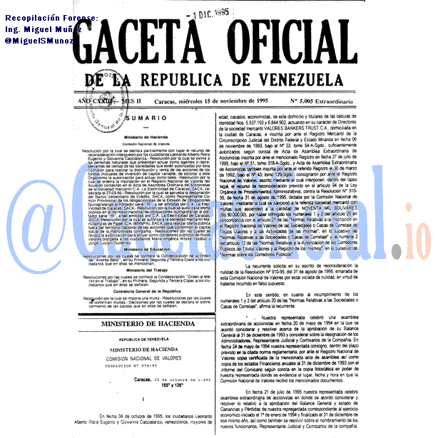 Gaceta Oficial 5005 1995-11-15 Gaceta Oficial 5005 del 15 Noviembre 1995