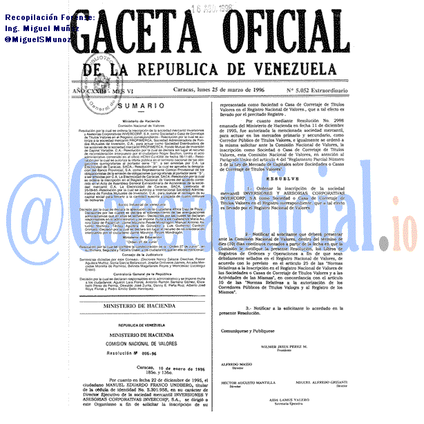 Gaceta Oficial 5052 1996-03-25 Gaceta Oficial 5052 del 25 Marzo 1996