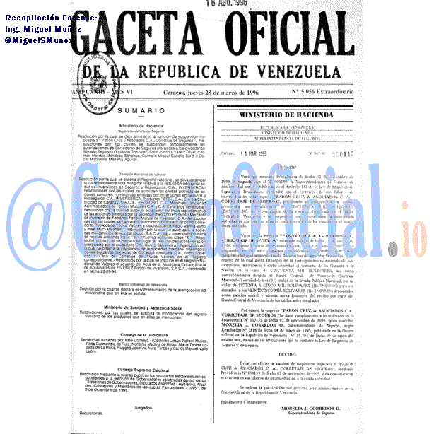 Gaceta Oficial 5056 1996-03-28 Gaceta Oficial 5056 del 28 Marzo 1996