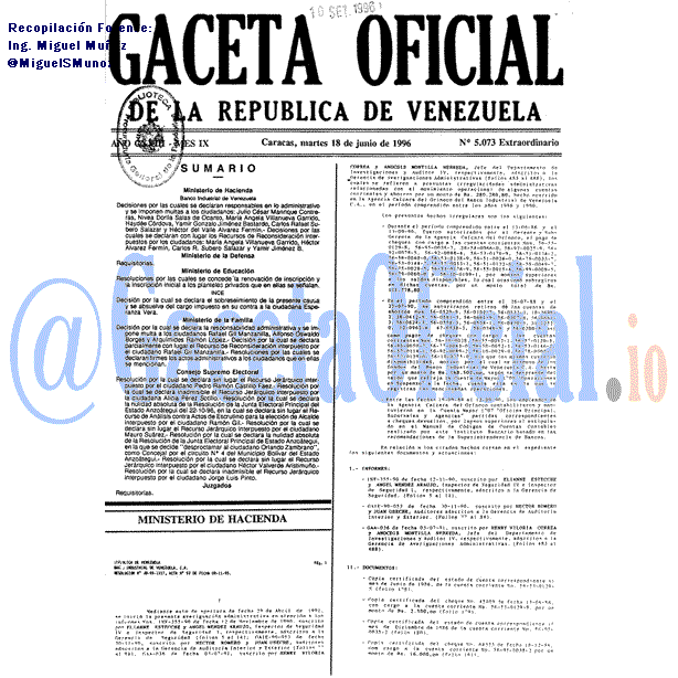 Gaceta Oficial 5073 1996-06-18 Gaceta Oficial 5073 del 18 Junio 1996