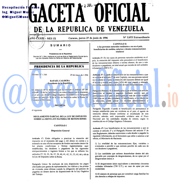 Gaceta Oficial 5075 1996-06-27 Gaceta Oficial 5075 del 27 Junio 1996