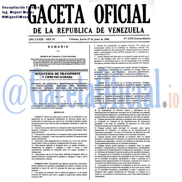 Gaceta Oficial 5076 1996-06-27 Gaceta Oficial 5076 del 27 Junio 1996