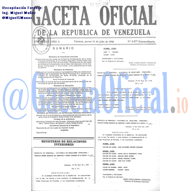 Gaceta Oficial 5077 1996-07-11 Gaceta Oficial 5077 del 11 Julio 1996