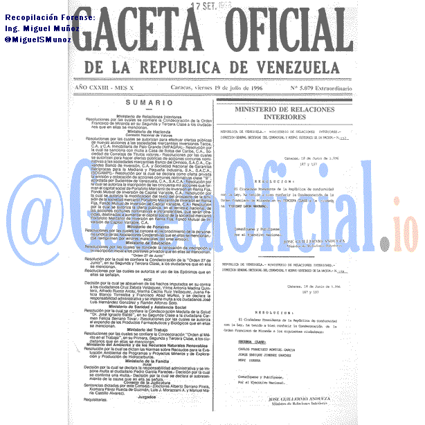 Gaceta Oficial 5079 1996-07-19 Gaceta Oficial 5079 del 19 Julio 1996