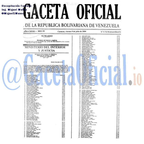Gaceta Oficial 5723 2004-07-09 Gaceta Oficial 5723 del 9 Julio 2004