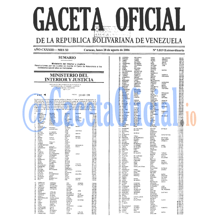 Gaceta Oficial 5819 2006-08-28 Gaceta Oficial 5819 del 28 Agosto 2006