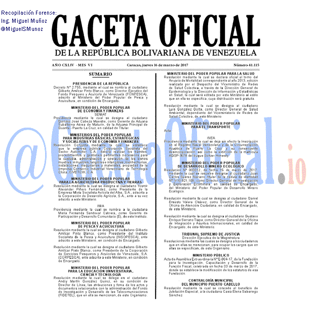 Gaceta Oficial 41115 del 16 marzo 2017