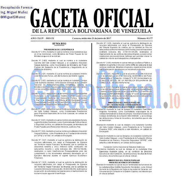 Gaceta Oficial 41177 2017-06-21 Gaceta Oficial 41177 del 21 junio 2017