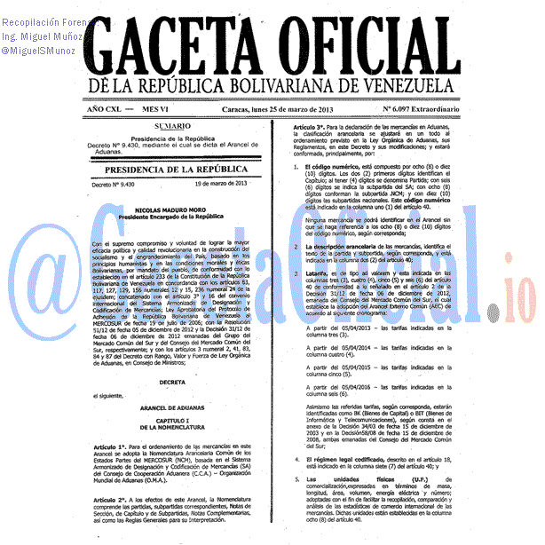 Gaceta Oficial 6097 2013-03-25 Gaceta Oficial 6097 del 25 Marzo 2013