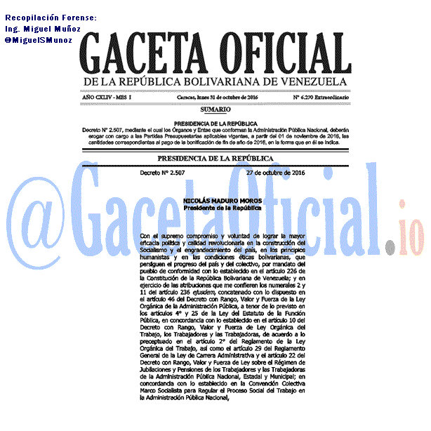 Gaceta Oficial 6270 2016-10-31 Gaceta Oficial 6270 del 31 octubre 2016