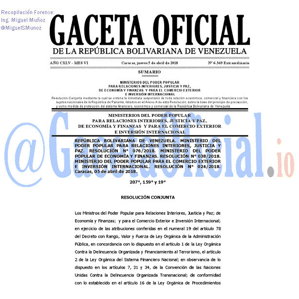 Gaceta Oficial 6369 2018-04-05 Gaceta Oficial 6369 del 5 abril 2018