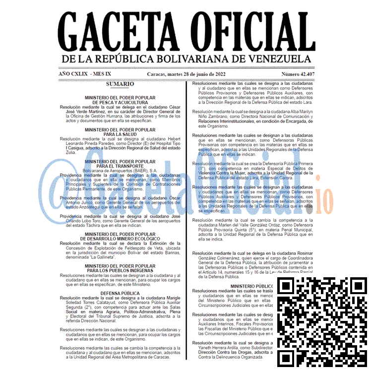 Venezuela Gaceta Oficial 42407 del 28 junio 2022