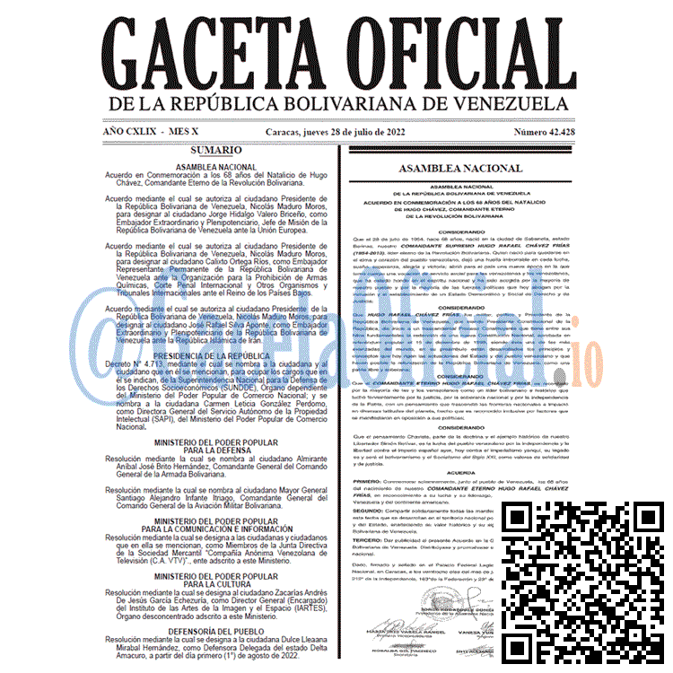 Venezuela Gaceta Oficial 42428 del 28 julio 2022