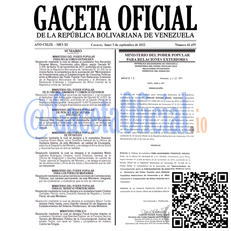Venezuela Gaceta Oficial 42455 del 5 septiembre 2022