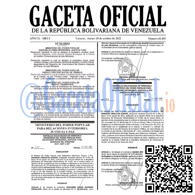 Venezuela Gaceta Oficial 42493 del 28 octubre 2022 Gaceta Oficial Venezuela #42493 del 28 octubre 2022