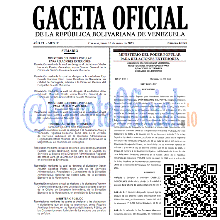 Gaceta Oficial, Gaceta 42549, Gaceta #42549, Gaceta Oficial Venezuela #42549