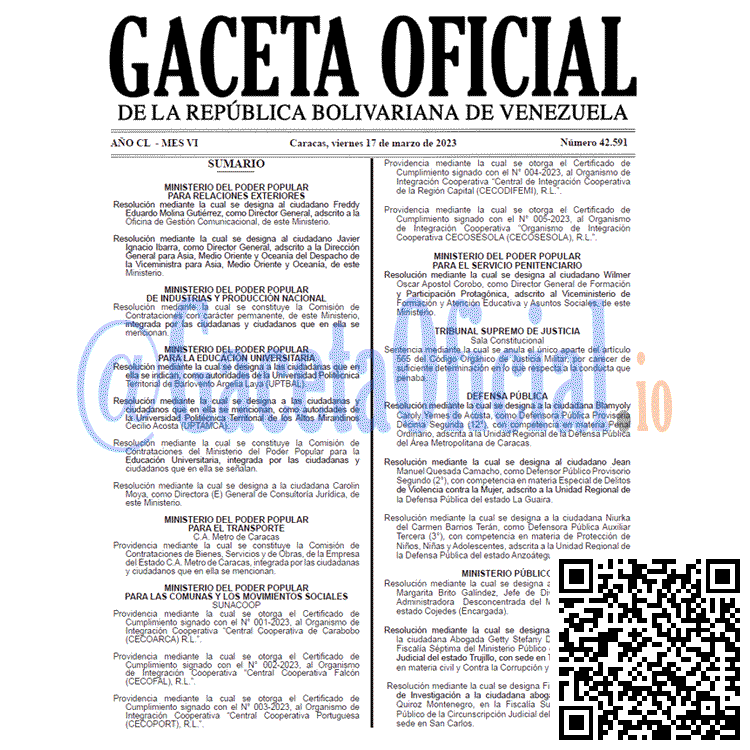 Gaceta Oficial, Gaceta 42591, Gaceta #42591, Gaceta Oficial Venezuela #42591