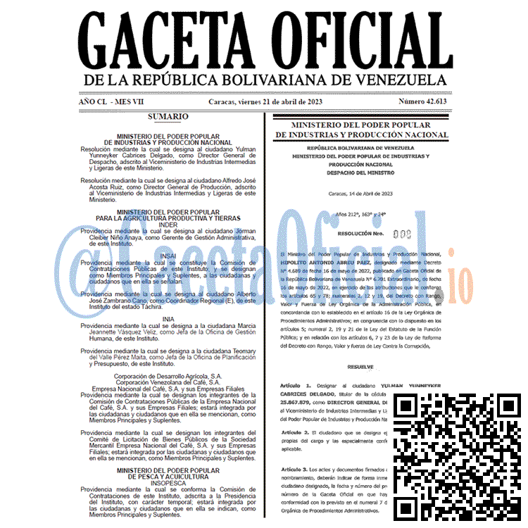 Gaceta Oficial, Gaceta 42613, Gaceta #42613, Gaceta Oficial Venezuela #42613