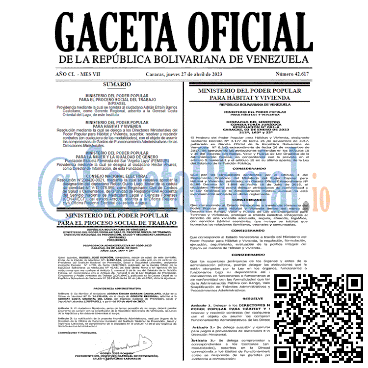 Gaceta Oficial, Gaceta 42617, Gaceta #42617, Gaceta Oficial Venezuela #42617