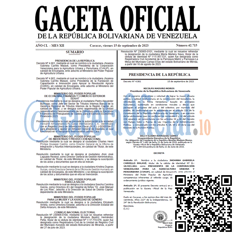 Gaceta Oficial, Gaceta 42715, Gaceta 42715 HD, Gaceta #42715, Gaceta Oficial Venezuela #42715