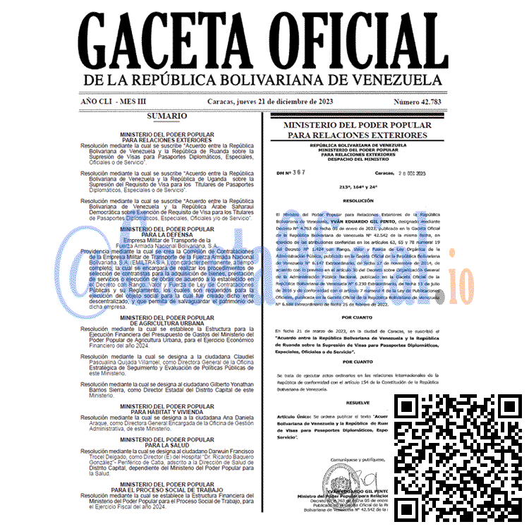 Venezuela Gaceta Oficial 42783 del 21 diciembre 2023 Gaceta Oficial, Gaceta 42783, Gaceta 42783 HD, Gaceta #42783, Gaceta Oficial Venezuela #42783