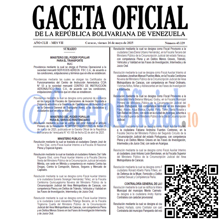 Venezuela Gaceta Oficial 43129 del 16 mayo 2025 Gaceta Oficial, Gaceta 43129, Gaceta 43129 HD, Gaceta #43129, Gaceta Oficial Venezuela #43129
