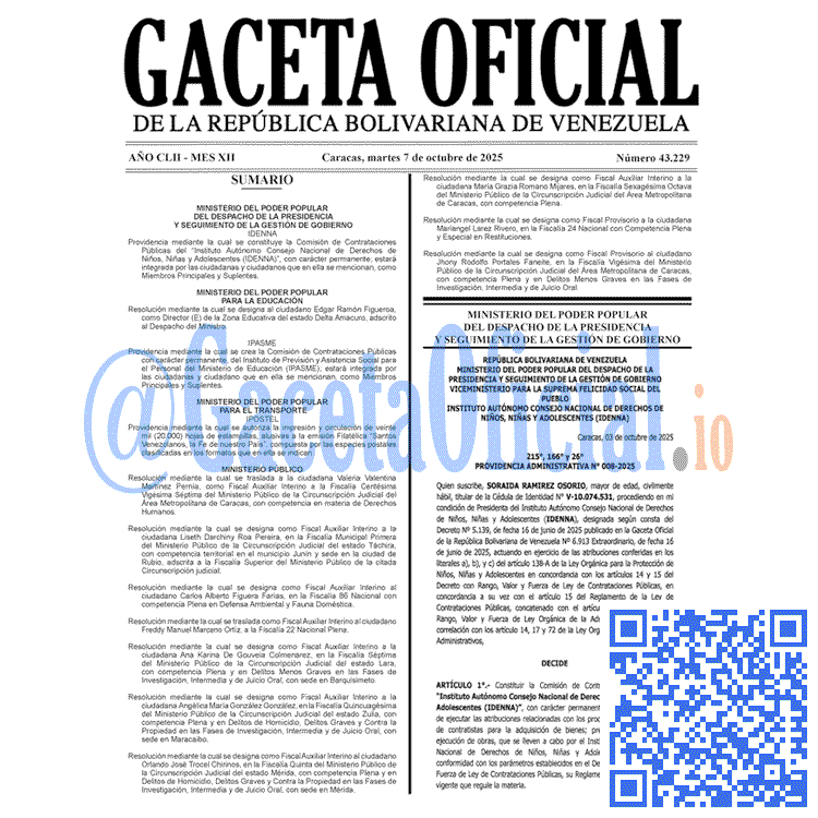 Venezuela Gaceta Oficial 43229 del 7 octubre 2025 Gaceta Oficial, Gaceta 43229, Gaceta 43229 HD, Gaceta #43229, Gaceta Oficial Venezuela #43229