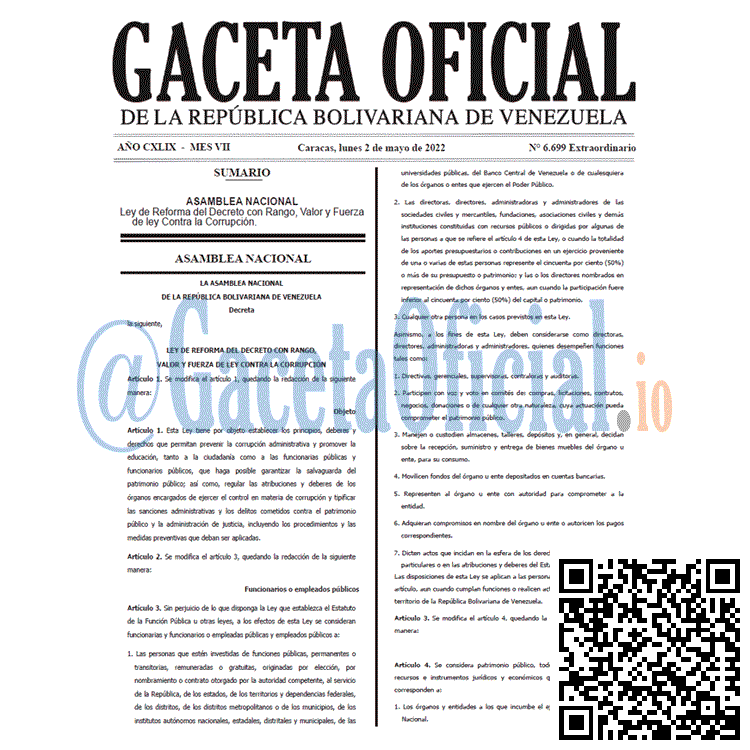 Gaceta Oficial Venezuela 6699 del 2 mayo 2022
