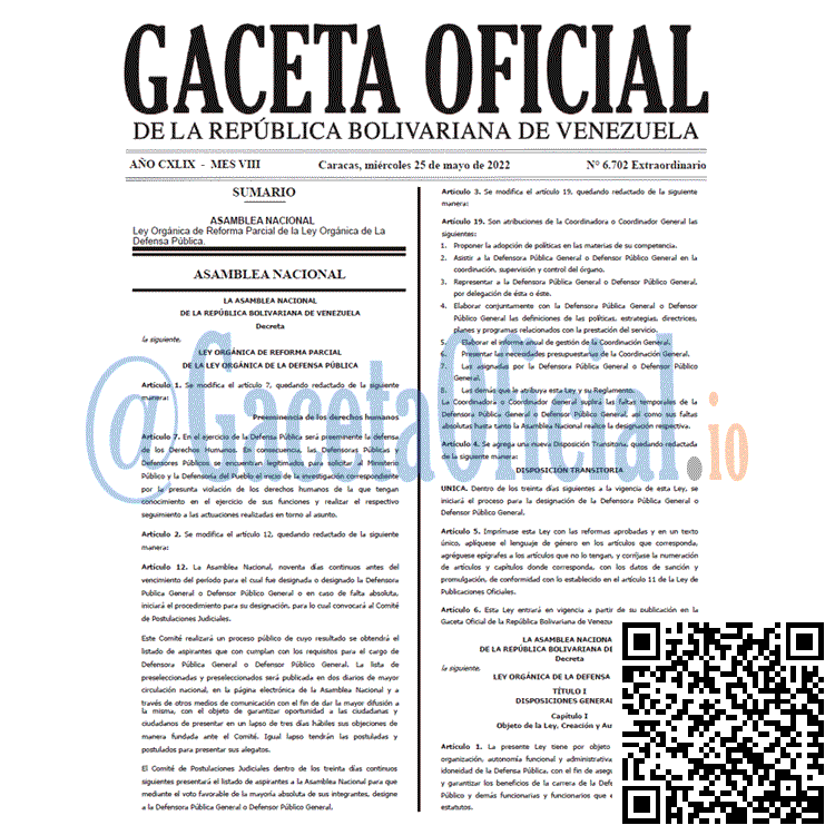 Gaceta Oficial Venezuela 6702 del 25 mayo 2022