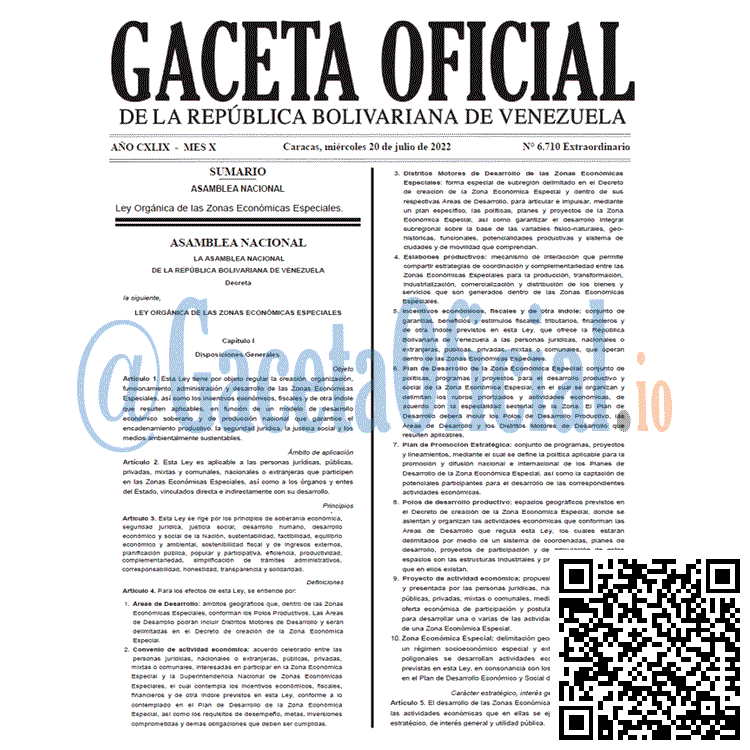 Venezuela Gaceta Oficial 6710 del 20 julio 2022