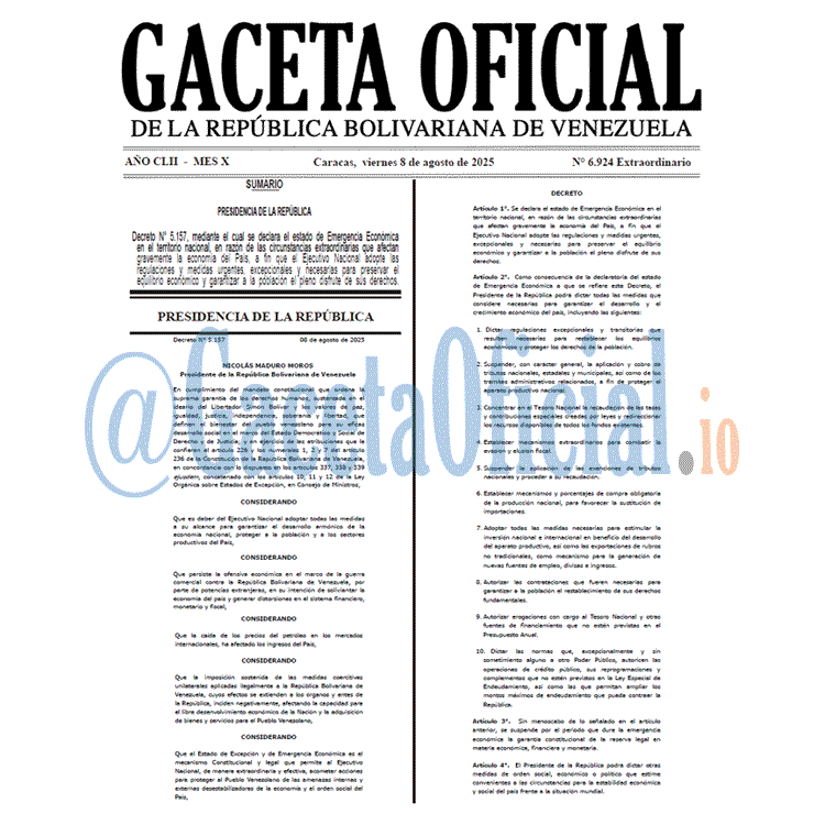 Gaceta Oficial 6924 2025-08-08 Gaceta Oficial, Gaceta 6924, Gaceta 6924 HD, Gaceta #6924, Gaceta Oficial Venezuela #6924